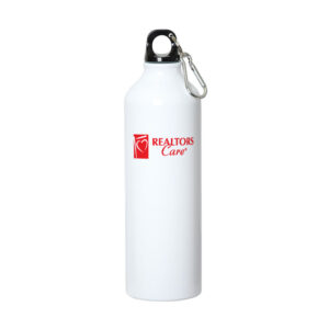 Aluminum Water Bottle with Carabiner - White
